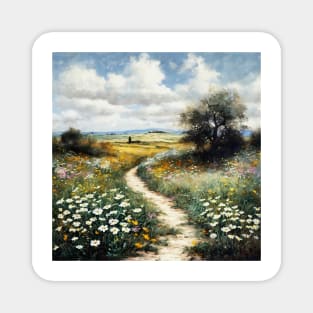 Painted picture of path in the middle of field Magnet