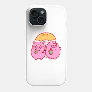 Pigs under a yellow umbrella Phone Case