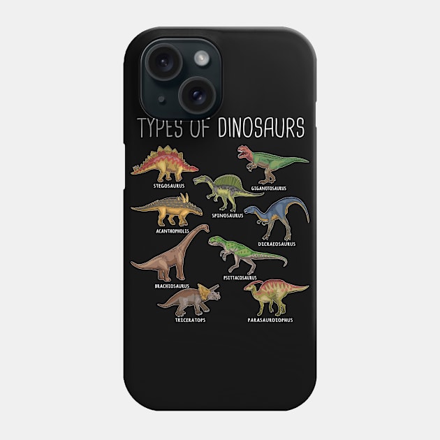 Kids Types Of Dinosaurs Dino Identification Gift Phone Case by TeddyTees