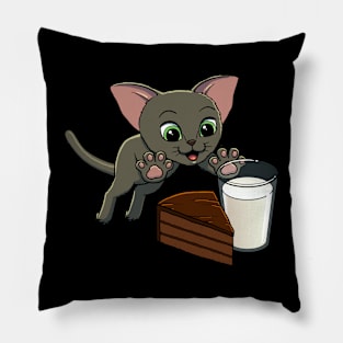 Oriental Shorthair Cat excited to have Chocolate Cake with Milk Pillow