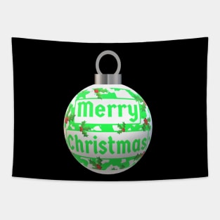 Christmas Tree Ornament with Merry Christmas, Green and White Peppermint and Red Holly Berries Tapestry