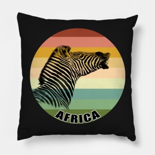 Zebra with Toothy Smile on Vintage Retro Africa Sunset Pillow