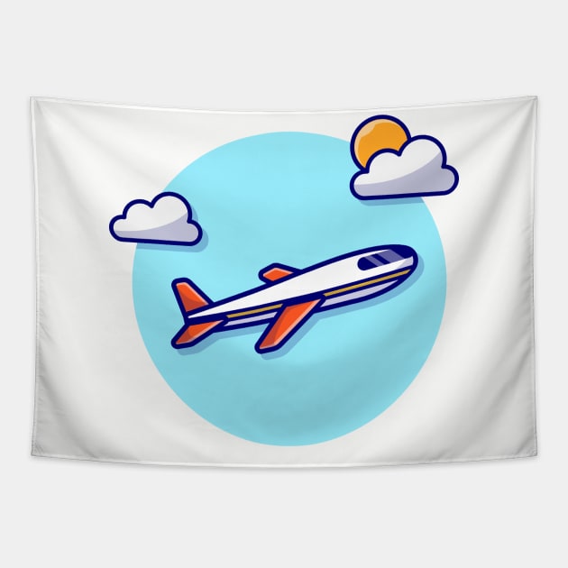 Plane Cartoon Vector Icon Illustration Tapestry by Catalyst Labs