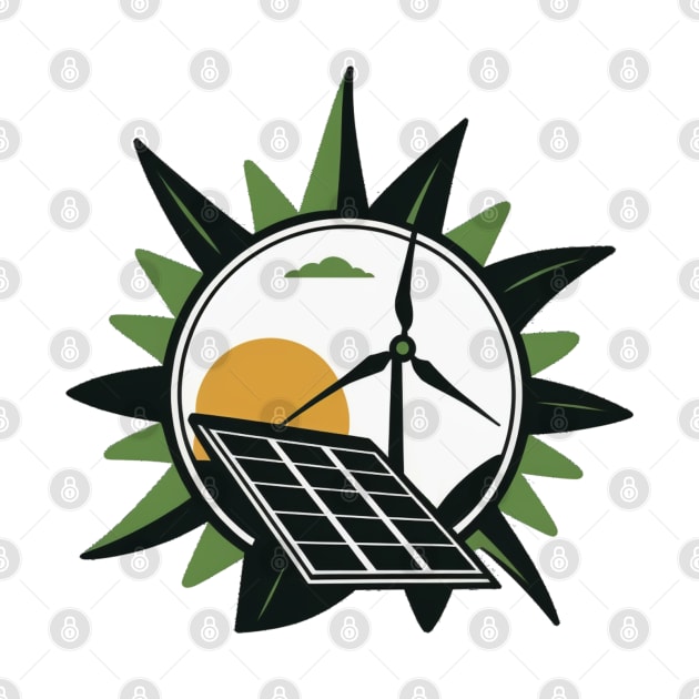 Support Renewable Energy with Our Cartoon Wind Turbine and Solar Panel Design by Greenbubble