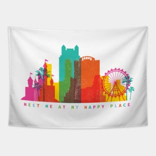 Meet me at my Happy Place. Happiest Place on Earth. Colorful Orlando Theme Park Skyline Tapestry