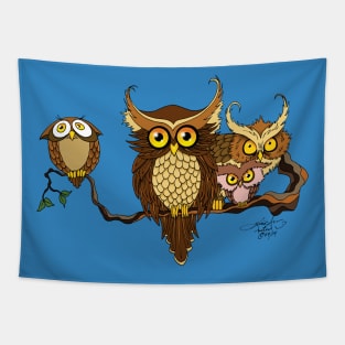 Owl Family Portrait Tapestry