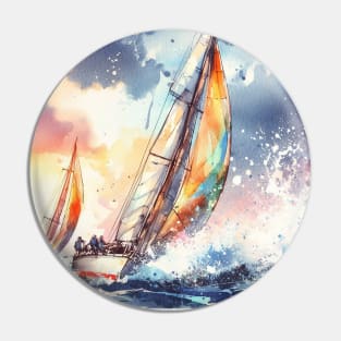 artistic illustration of a sail boat race in a storm and heavy seas Pin