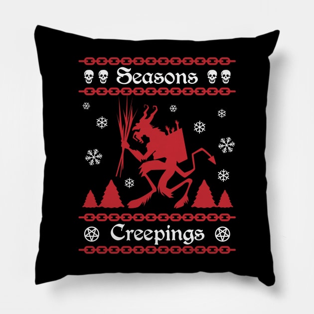 Krampus Ugly Sweater Seasons Creepings Pillow by PUFFYP