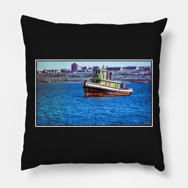 Old Tug Boat Docked in Fairview Cove Pillow by kenmo