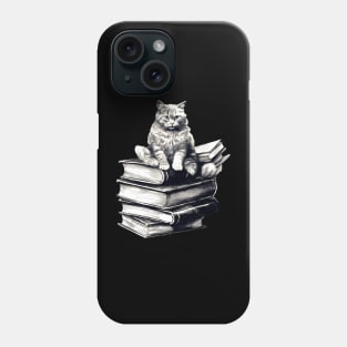 Bookish cat sleeping on books - Kitten lady & librarian gift Phone Case