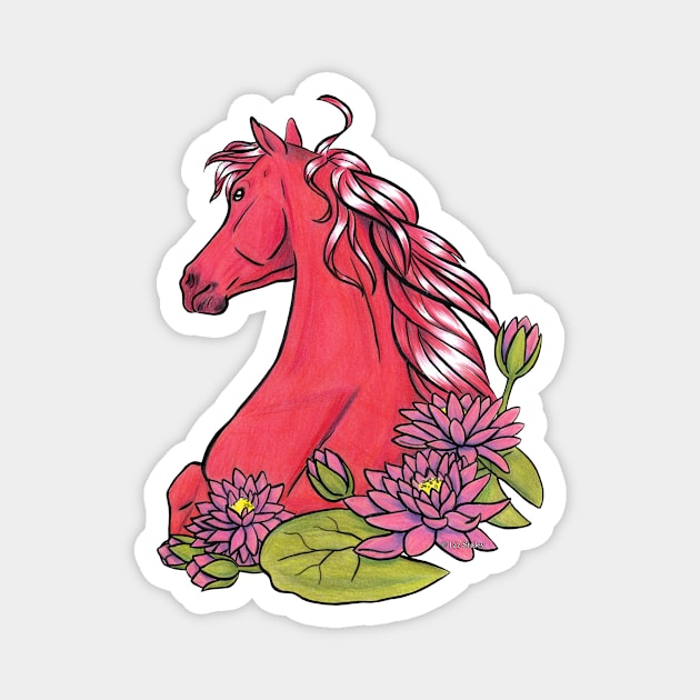 Ruby Horse With Water Lily Magnet by lizstaley