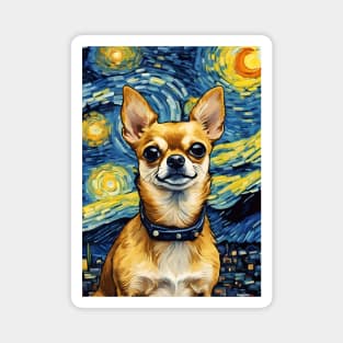 Chihuahua Dog Breed Painting in a Van Gogh Starry Night Art Style Magnet