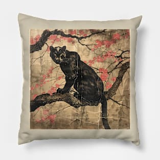 BLACK PANTHER WOODBLOCK PRINT. Pillow