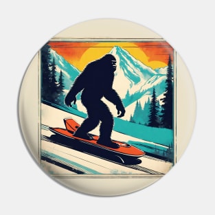 Funny Bobsleigh with Bigfoot Brother in the Winter Pin