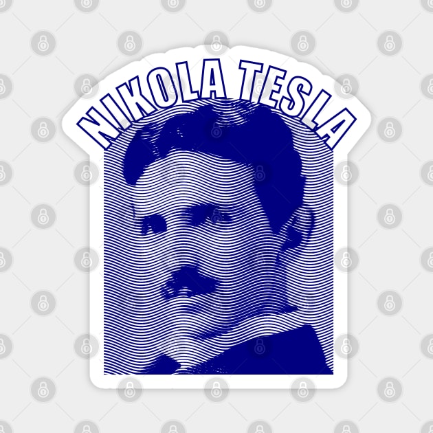 Nikola Tesla Blue Wave Portrait Magnet by Braznyc