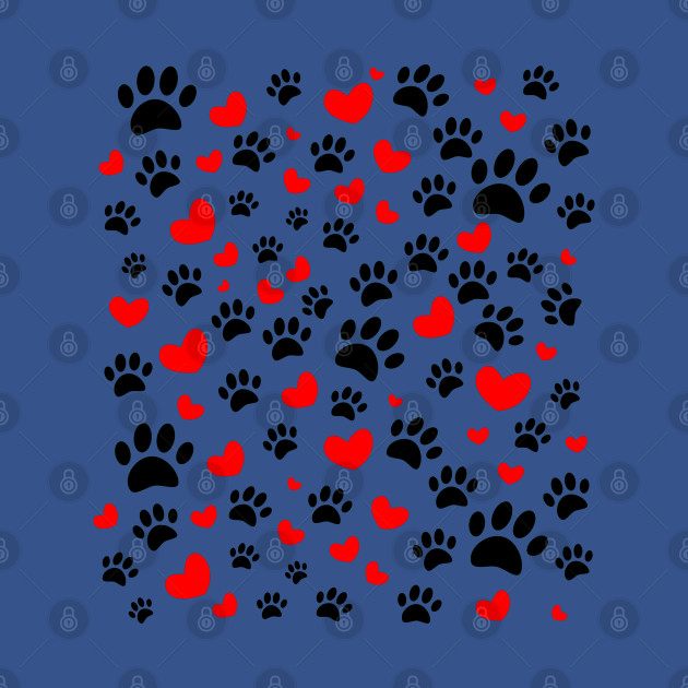 Discover Random Dog Paw Prints And Red Hearts - Dog Paws - T-Shirt