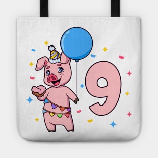 I am 9 with pig - kids birthday 9 years old Tote