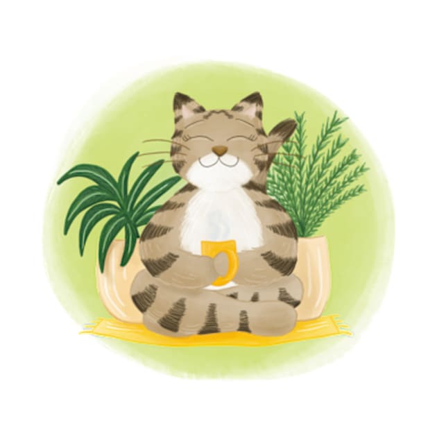 Cute yoga cat drinking tea by AbbyCatAtelier