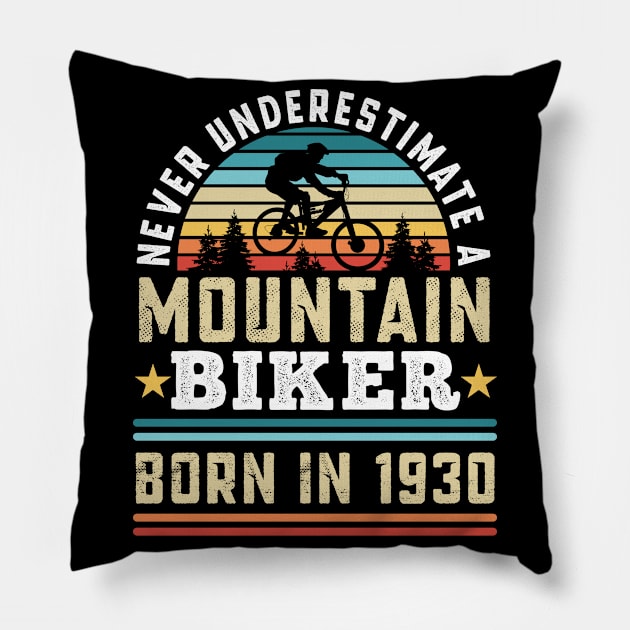 Mountain Biker born 1930 90th Birthday Gift MTB Pillow by qwertydesigns