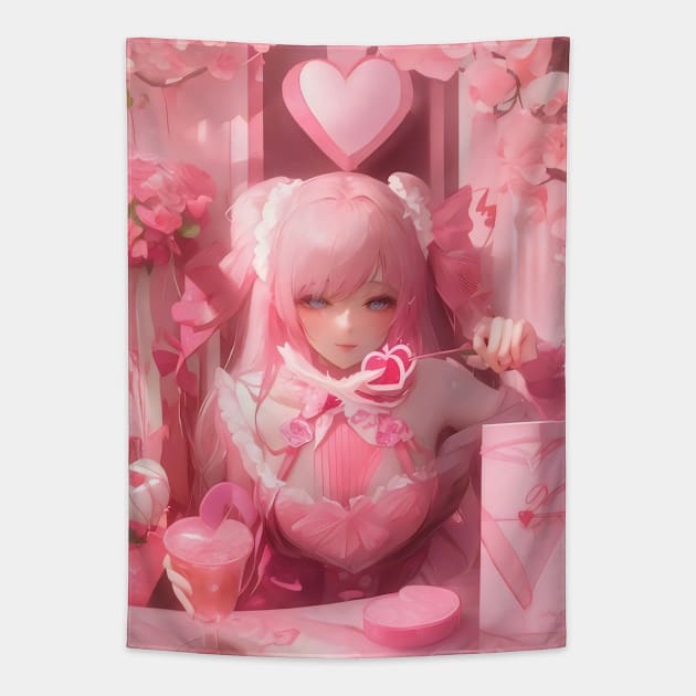 Beautiful anime girl on valentine's day Tapestry by Spaceboyishere