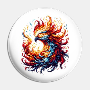 Fiery Phoenix in Vivid Flames Graphic Design Pin