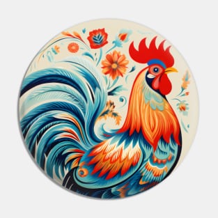 Floral Country Chicken Design | Vintage Retro Style Pin