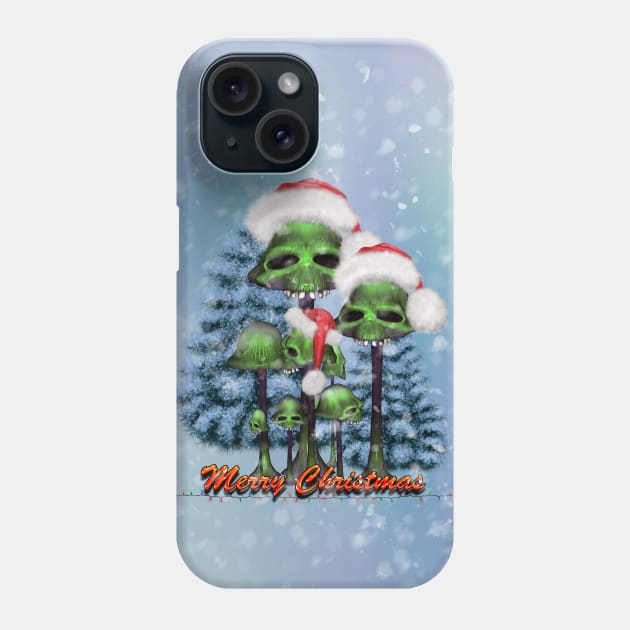 Merry christmas, funny mushroom skull with christmas hat Phone Case by Nicky2342