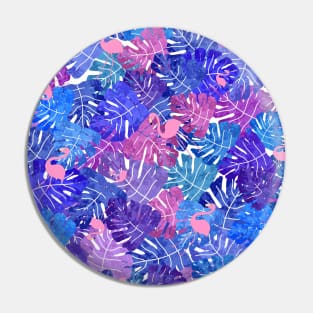 Blue Palm Flamingos Pin