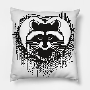 Black little raccoon in pixel art style Pillow