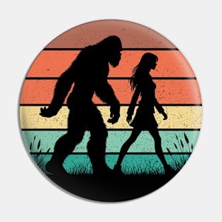 Bigfoot Sasquatch Hiking With a Girl Vintage Outdoor Pin