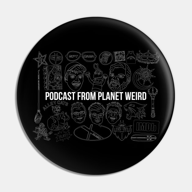 Doodles (white on black) Pin by PlanetWeirdPod