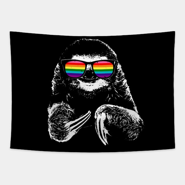 Gilbert Baker LGBTQ Pride Sloth Rainbow Flag Sunglasses Tapestry by wheedesign