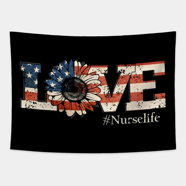 Sunflower Flag American Nurse Life Nursing Clinical RN LPN Tapestry by neonatalnurse