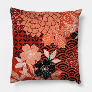 Japanese Floral Pattern Chrysanthemum Cherry Blossom Earth Tone Colors 22 Pillow