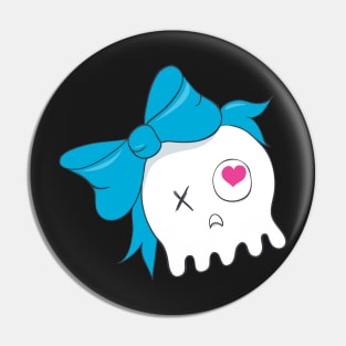 Cute Skull with Blue Bow Pin