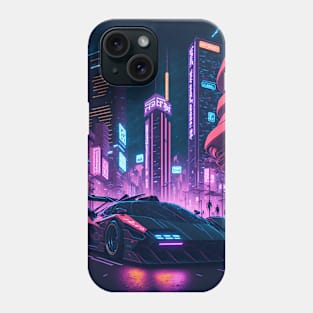 Dark Neon City Sports Car Phone Case