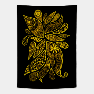 Abstract Zentangle Swirls Design (yellow on black) Tapestry