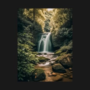 Majestic Waterfall Digital Art Print, Nature Wall Decor, Serene Landscape Painting, Forest Stream Poster, Rustic Home Decoration, Relaxing Water Flow Artwork, High-Resolution Instant Download T-Shirt