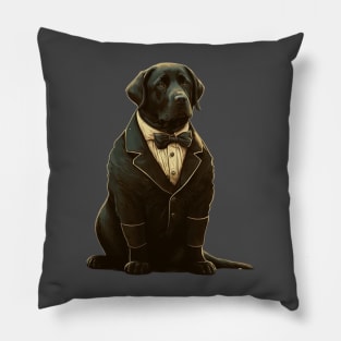 Fashionable Lab: The Elegant Black Labrador Retriever in Formal Attire Pillow