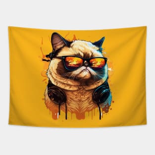 funny Cat wearing Sun Glasses happy summer holiday Tapestry