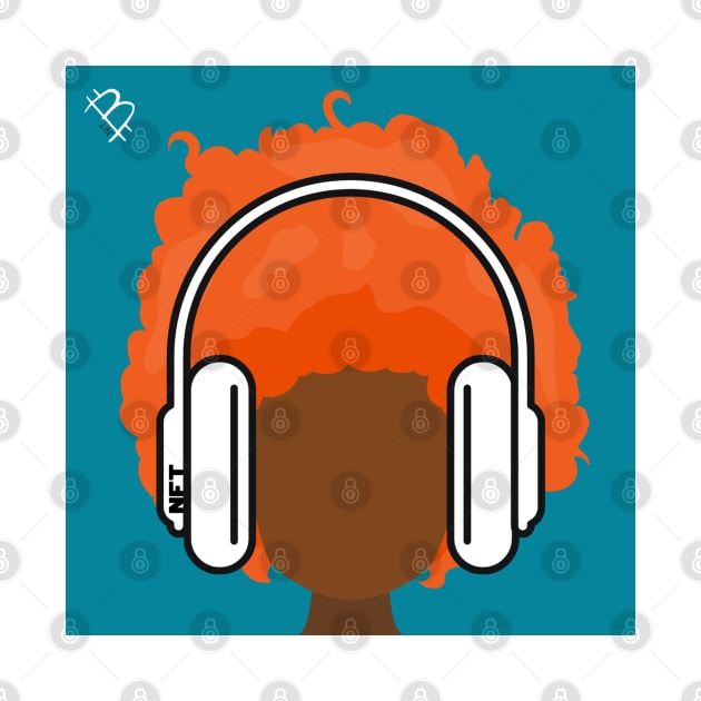 Red Head Wearing Headphones by JessiT