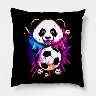 Soccer Panda - Soccer Futball Football - Graphiti Art Graphic Paint Pillow