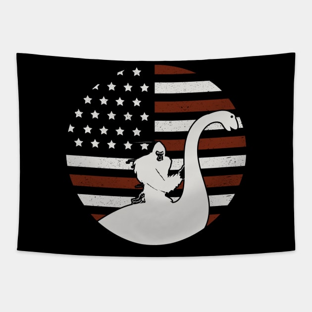 Bigfoot Loch Ness Usa Flag Tapestry by Tesszero