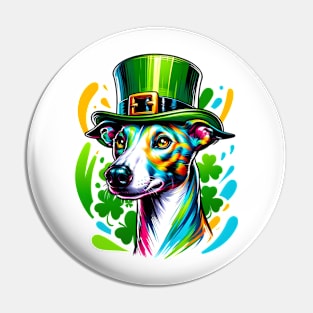Whippet in Leprechaun Hat Celebrates St Patrick's Day Pin