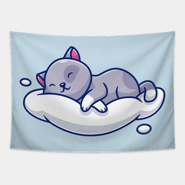 Cute Cat Sleeping On The Cloud Tapestry by Catalyst Labs