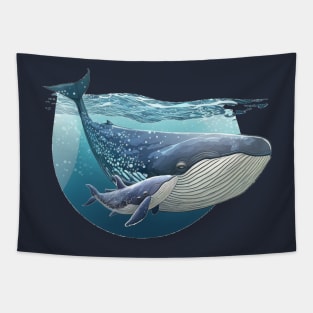 Humpback Whale Swimming with Baby Whale Tapestry