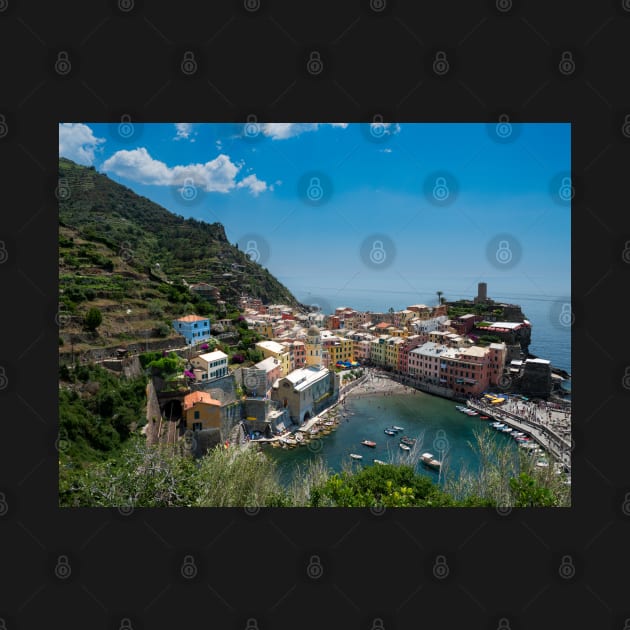 View on the cliff town of Vernazza, one of the colorful Cinque Terre on the Italian west coast by Dolfilms