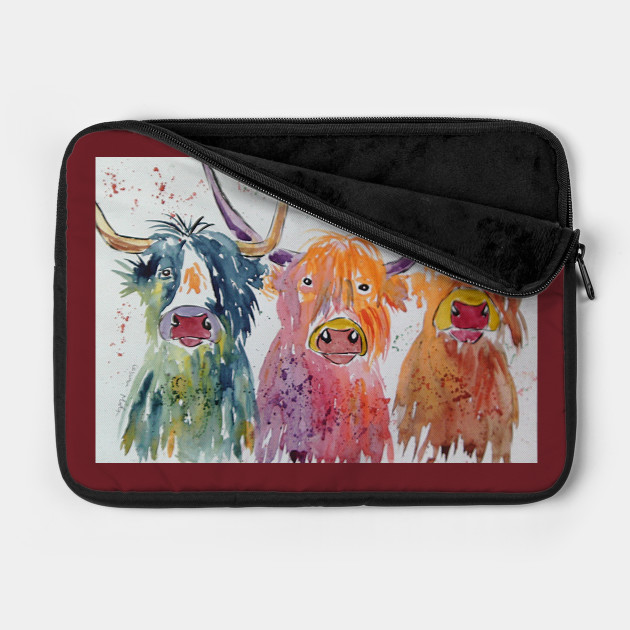Three Funny Colourful Highland Cows Cows Laptop Case Teepublic