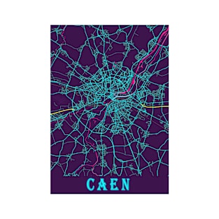 Caen Neon City Map, Caen Minimalist City Map Art Print T-Shirt