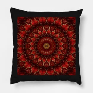 Ruby Red Loves Gold Mandala Pillow